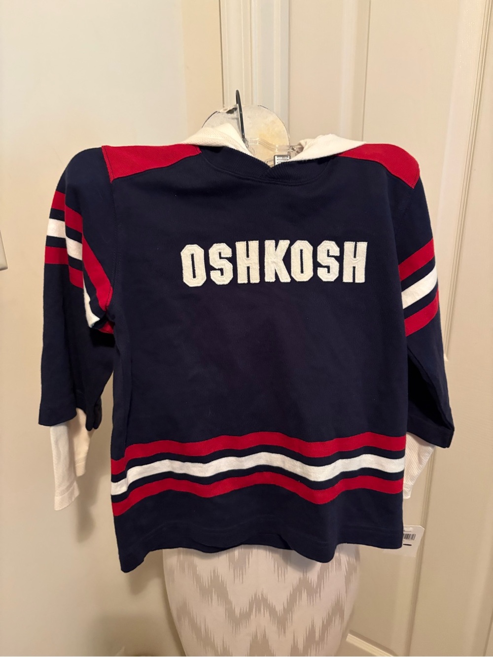 OshKosh boys Navy Red Striped Hoodie Shirt nwt size 7 $48